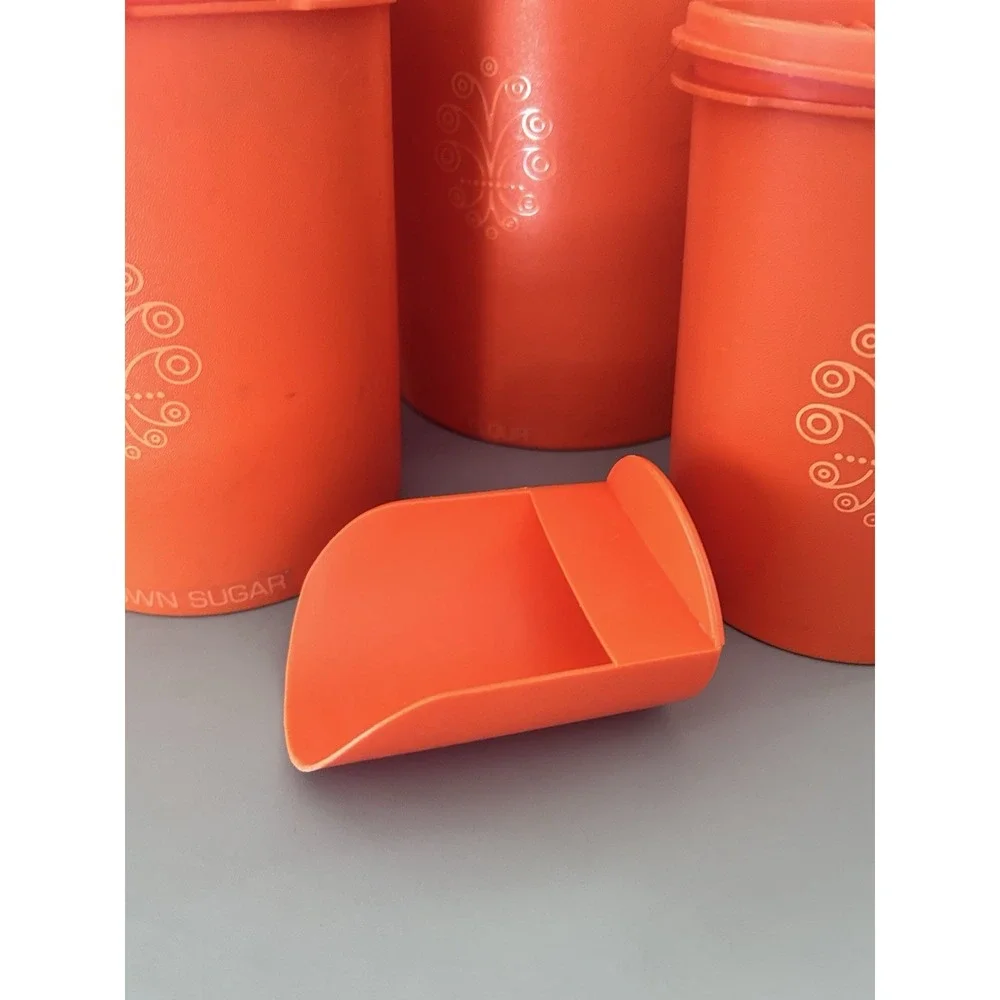 Vintage TUPPERWARE ORANGE Set of 5 Nesting Canister / Containers & Flour Scoop